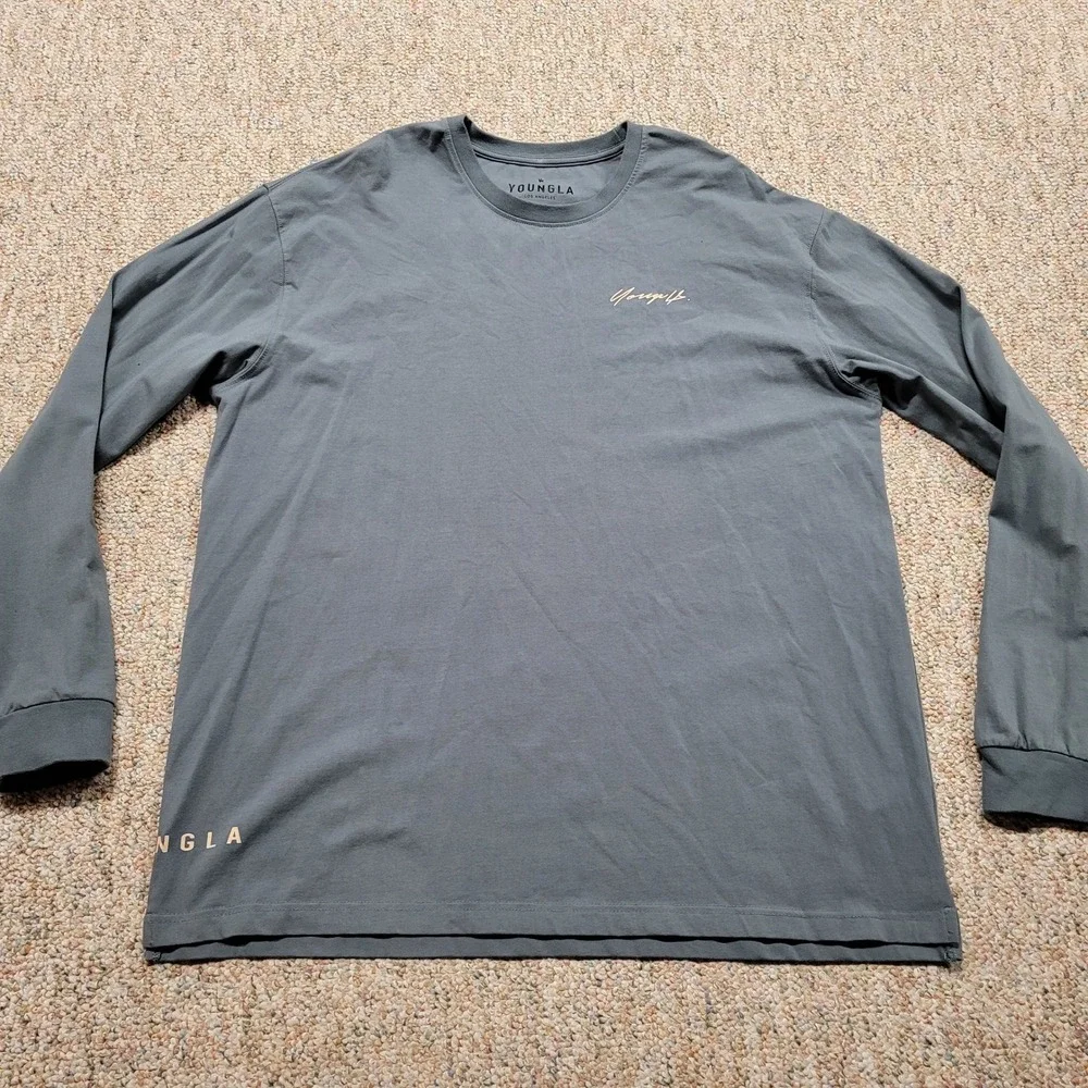 YoungLA Long Sleeve Tee Mens Large Gray Gym Streetwear Shirt Solid Casual